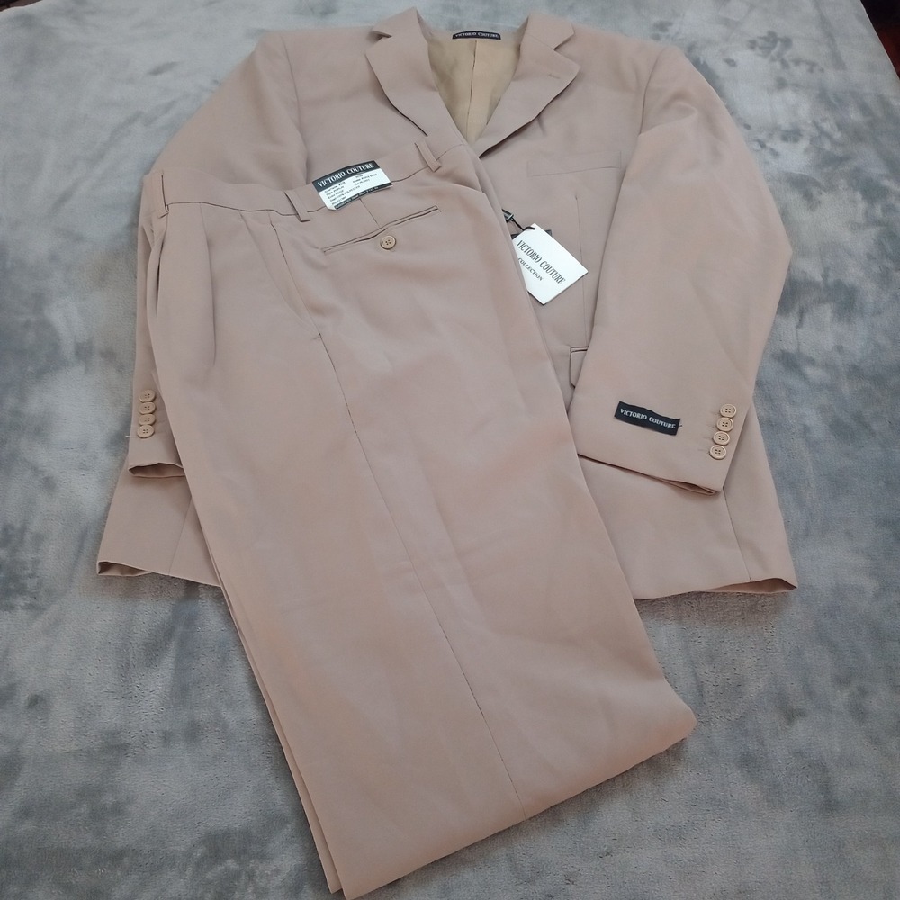 Victorio Couture 2pc Suit Mens 42R 36W Poplin Polyester Suit Paris SBX3‎